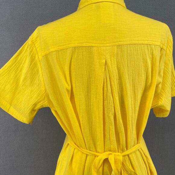 Vtg 80s 90s Two Potato Button Down Tie Back Short Sleeve Maxi Dress S Yellow NOS - Picture 7 of 16
